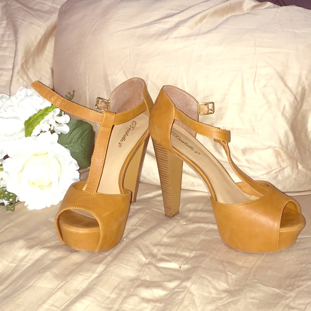 Tan platform heels